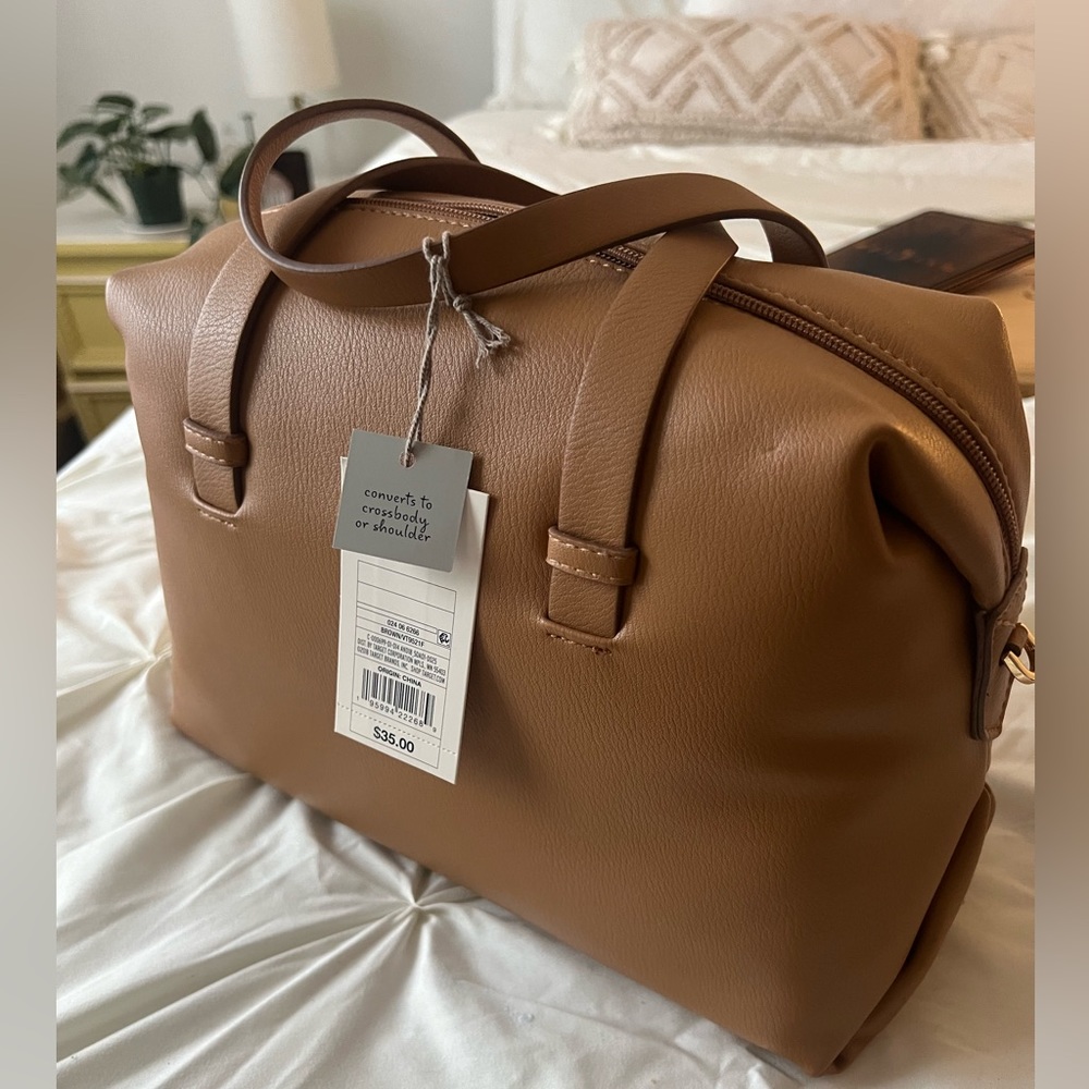 Brand new brown/tan purse from Target brand a new day! Converts to crossbody!